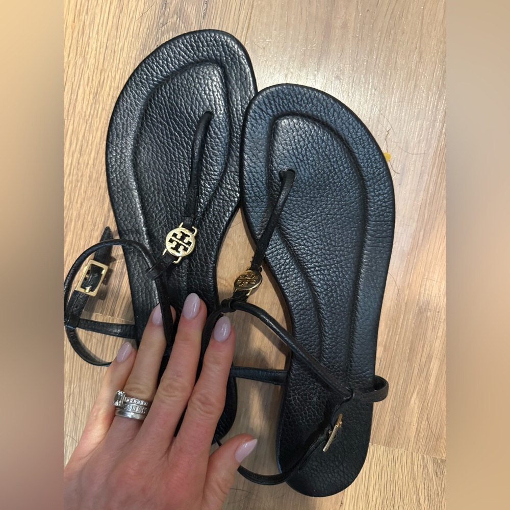 Tory Burch Black Leather Thong Sandals